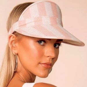 NWT BRIXTON Monroe Sun Visor Pink\Cream Stripe Linen Canvas OS